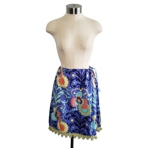 Floral Crochet Trim Lightweight Cotton Skirt/Swim Cover- Women's Size S- Whimsy